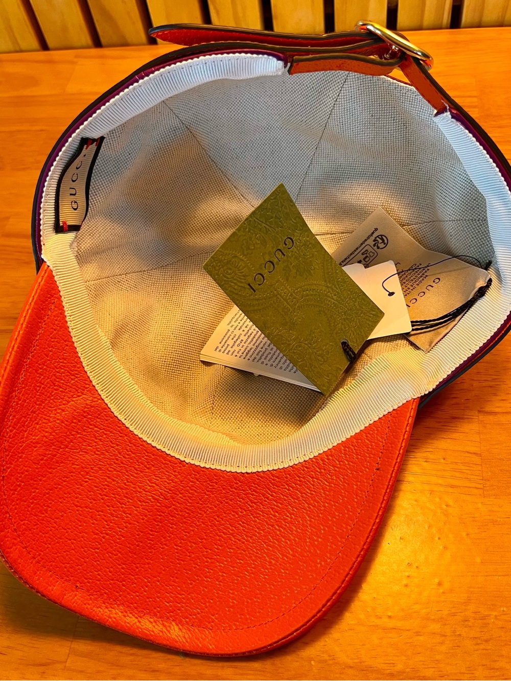 Gucci Two-Tone Purple and Orange Leather Cap 100 % Authentic - Picture 9 of 16